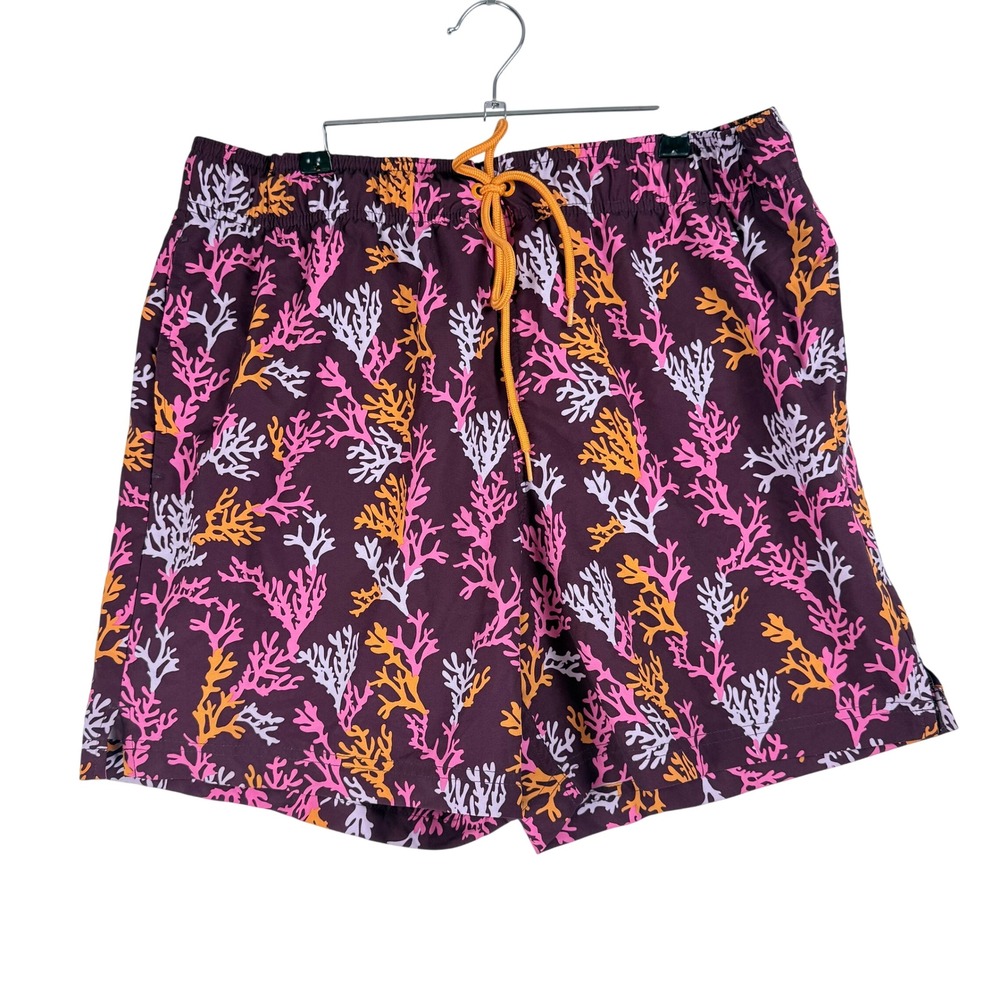 George Swim Trunks Mens L 36-38 Purple Coral Print Beachwear Tropical Summer